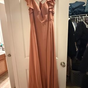 Azazie Ruffled Mauve Wedding Dress color: cedar grove, size 8 c